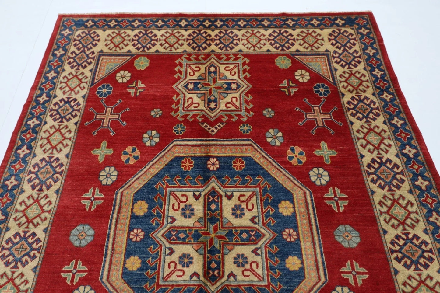 180 x 239 cm | Kazak Afghan Tribal Hand Knotted Veg Dye Wool Carpet
