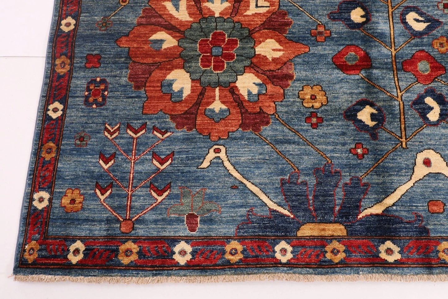 178 x 270 cm | Sozani Floral Blue Afghan Tribal Hand Knotted Veg Dye Wool Carpet