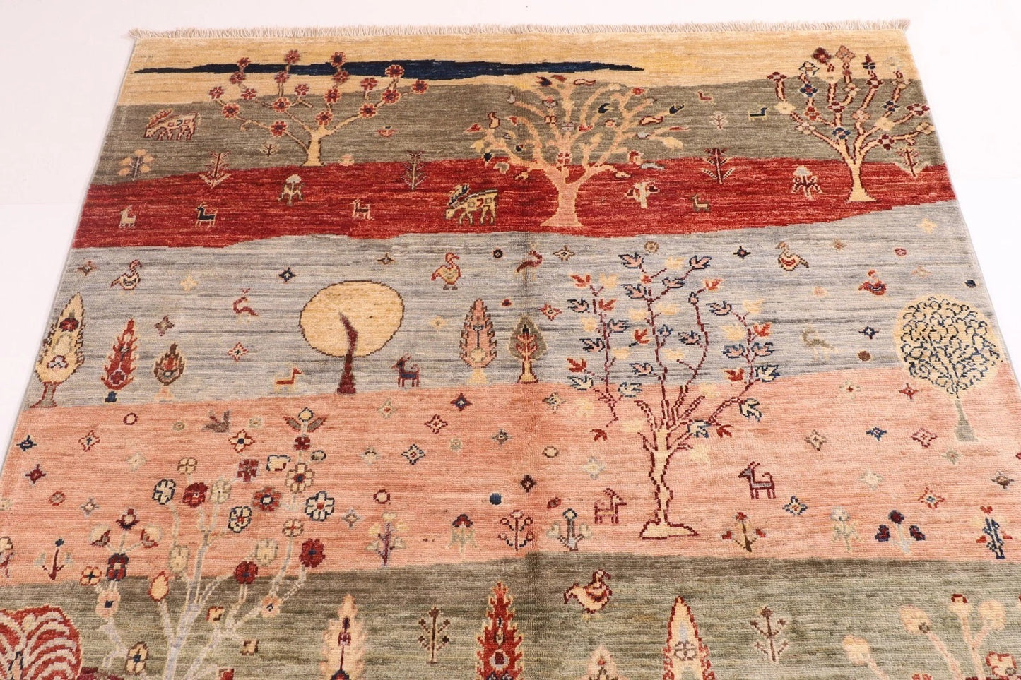 149 x 200 cm | Landscape Afghan Tribal Hand Knotted Veg Dye Wool Carpet