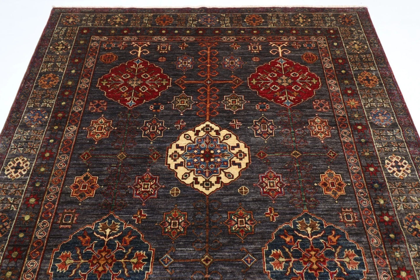 182 x 275 cm | Kazak Afghan Tribal Hand Knotted Veg Dye Wool carpet