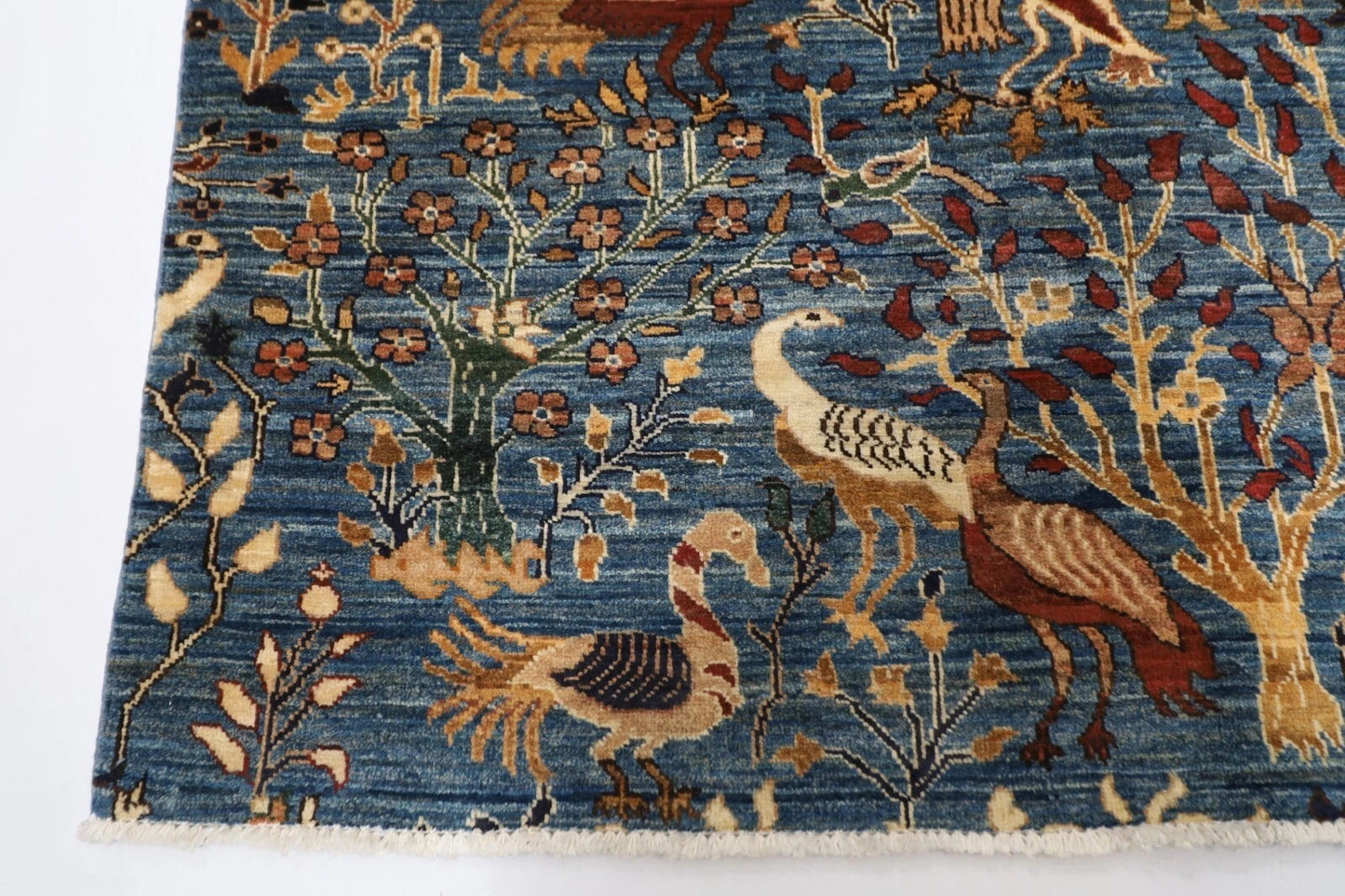 153 x 200 cm | Birds Afghan Tribal Hand Knotted Veg Dye Wool Carpet