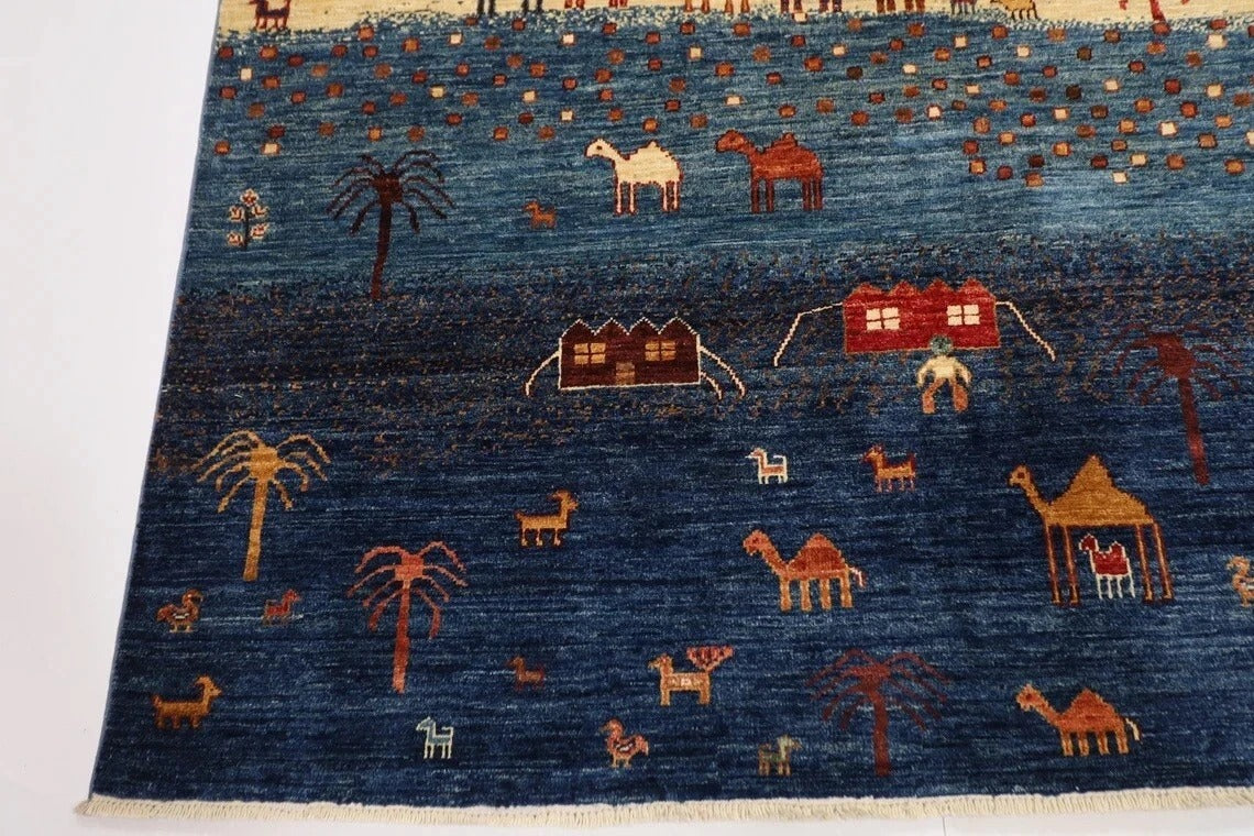 180 x 266 cm | Landscape Gabbeh Afghan Tribal Hand Knotted Veg Dye Wool Carpet