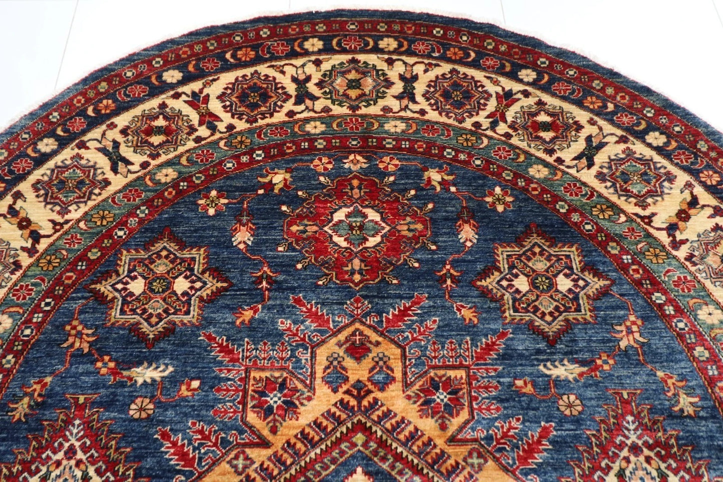 247 x 252 cm | Kazak Afghan Tribal Hand Knotted Wool Round Carpet