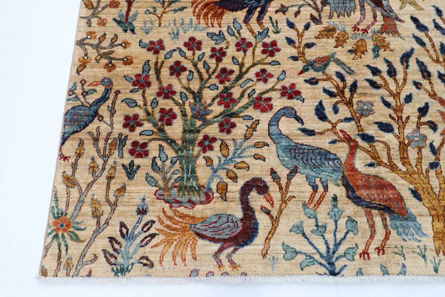 183 x 275 cm |  Birds Beige Afghan Tribal Hand Knotted Veg Dye Wool carpet