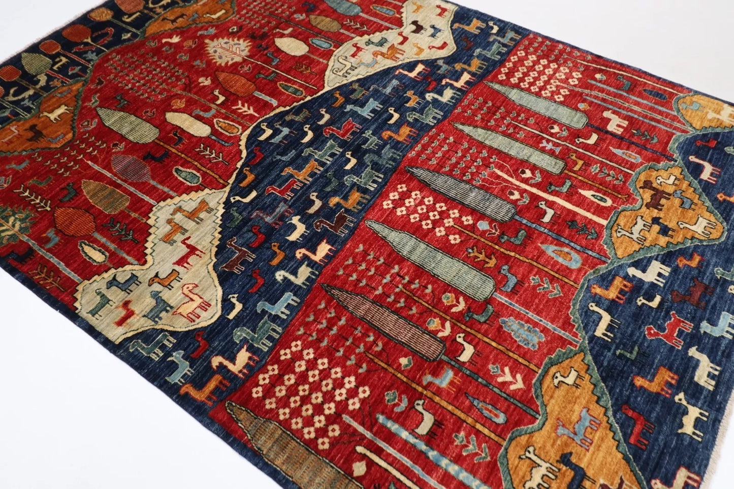 169 x 240 cm | Landscape Afghan Tribal Hand Knotted Veg Dye Wool Carpet