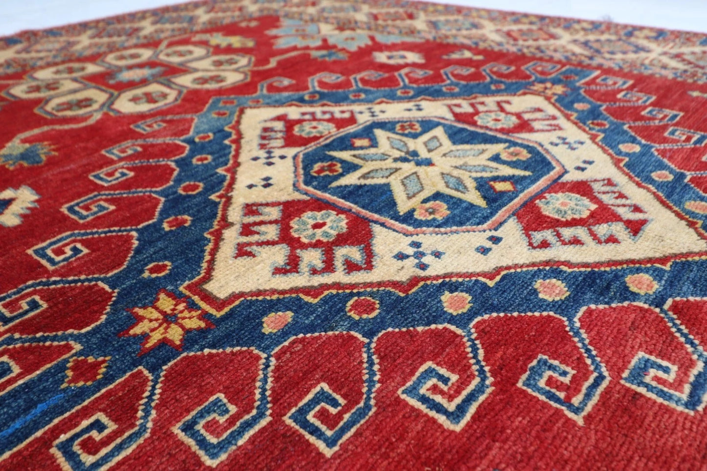 175 x 231 cm | Kazak Afghan Tribal Hand Knotted Veg Dye Wool Carpet
