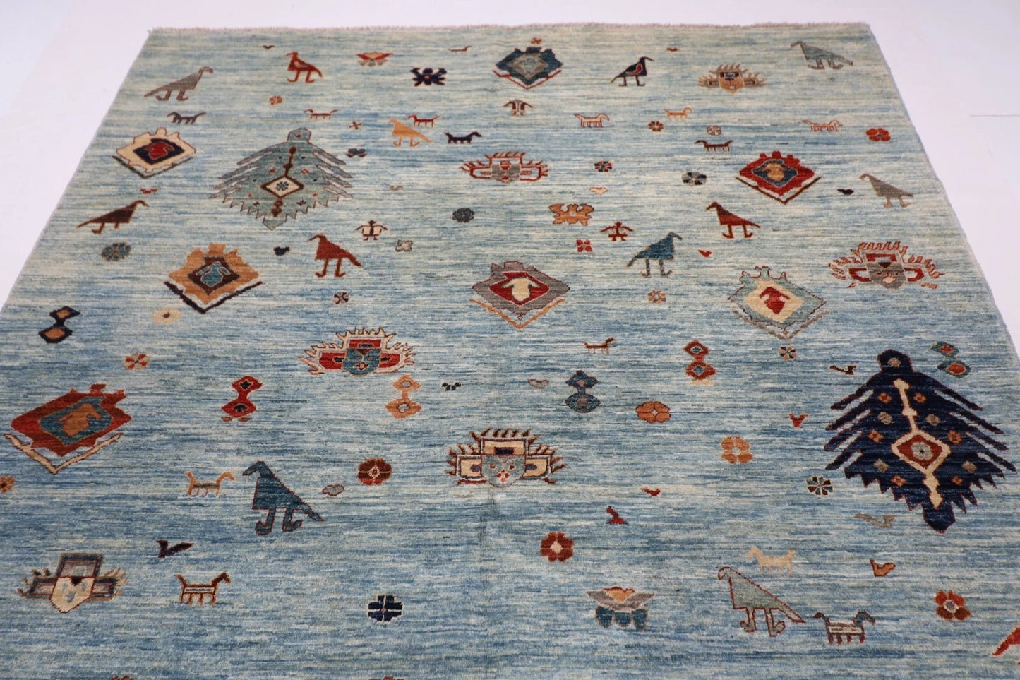 190 x 268 cm | Gabbeh Animal Blue Afghan Tribal Hand Knotted Veg Dye Wool Carpet