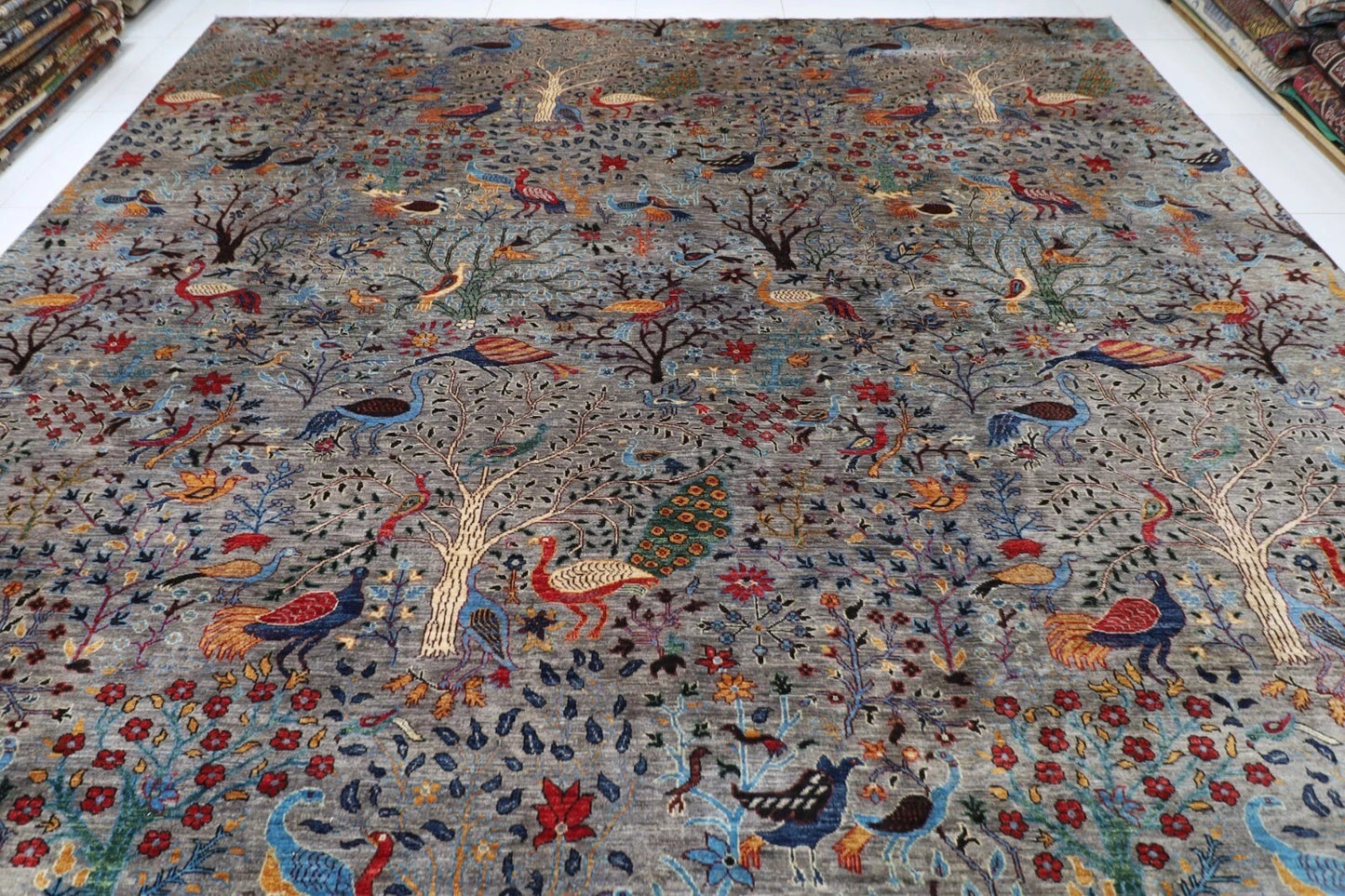 361 x 537 cm | Birds Afghan Tribal Hand Knotted Carpet