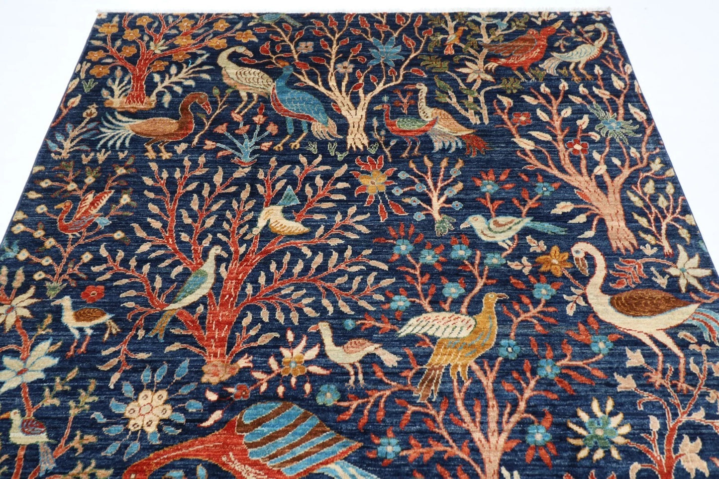 179 x 280 cm | Birds Blue Afghan Tribal Hand Knotted Veg Dye Wool carpet