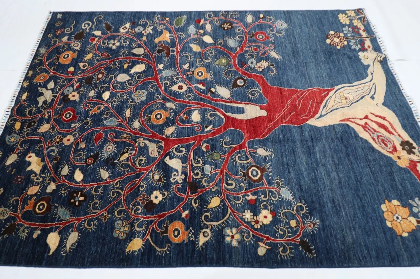 177 x 240 cm | Navy Afghan Tribal Hand Knotted Veg Dye Wool Carpet