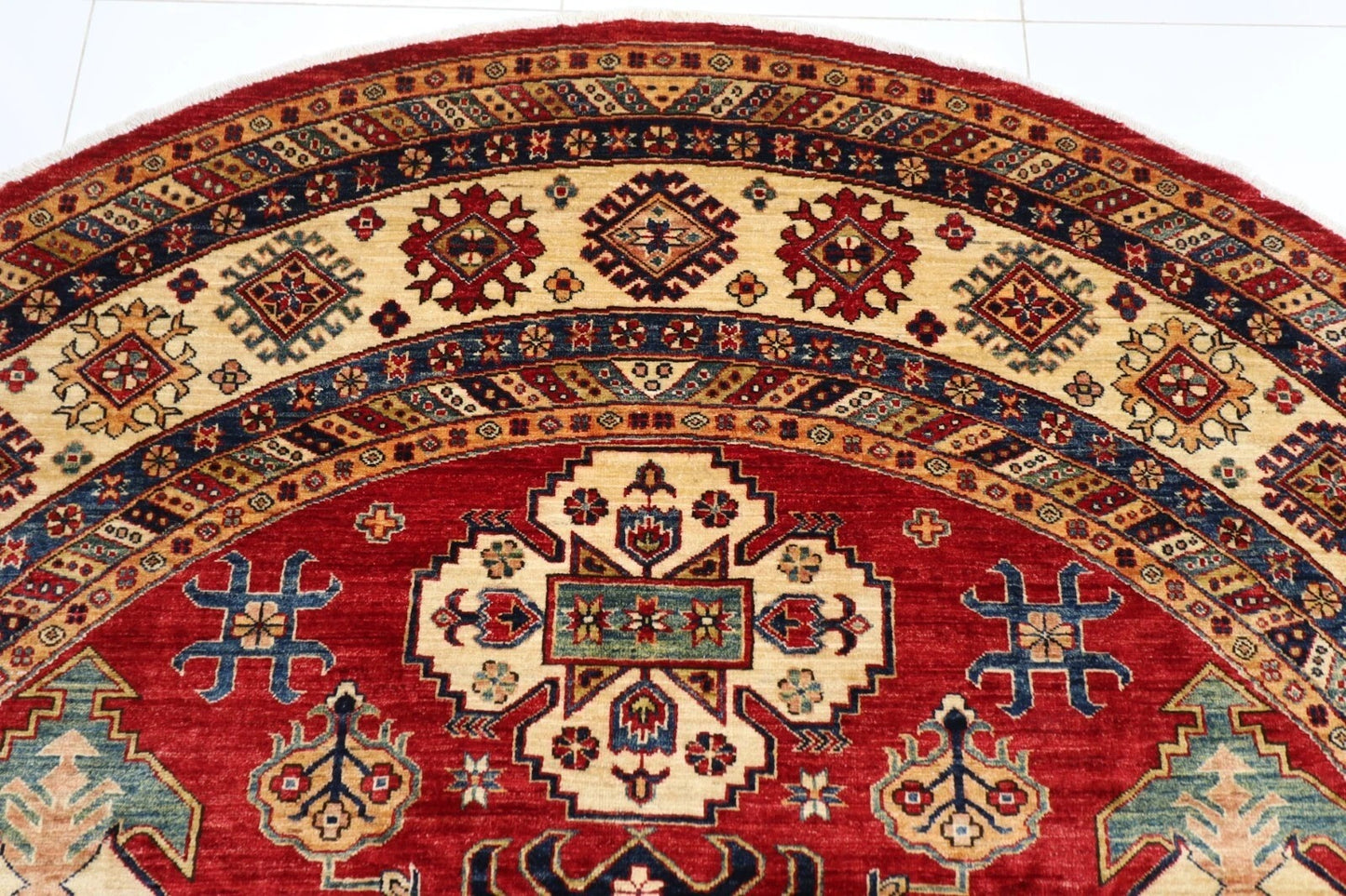 304 x 312 cm | Kazak Afghan Tribal Hand Knotted Wool Round Carpet