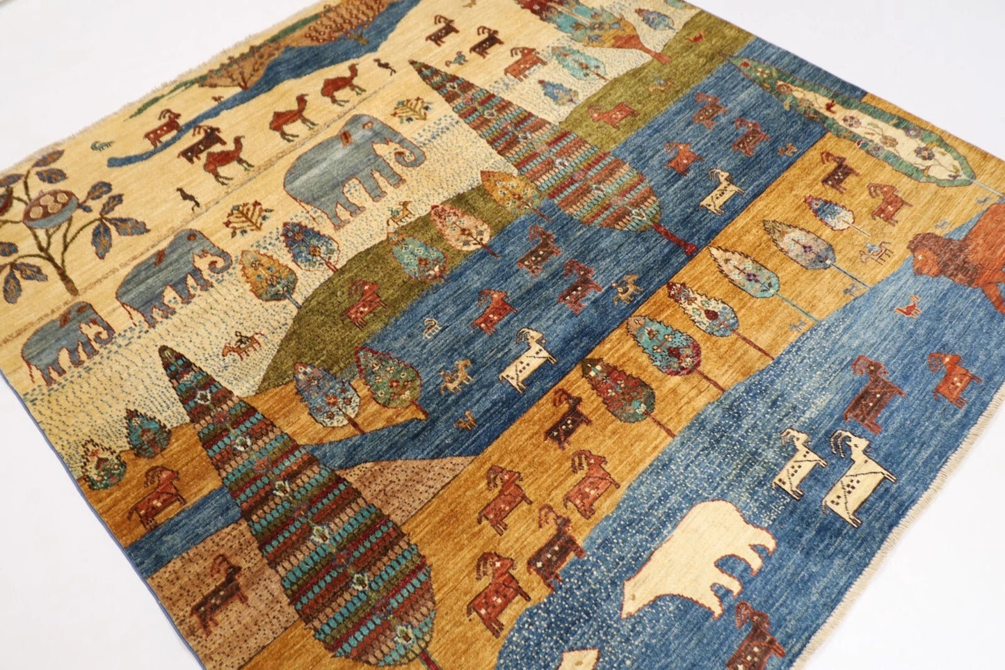 195 x 195 cm | Animal Afghan Tribal Hand Knotted Wool Carpet