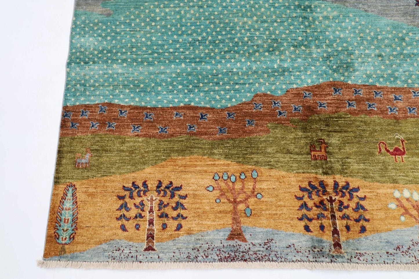 170 x 235 cm | Landscape Afghan Tribal Hand Knotted Veg Dye Wool Carpet