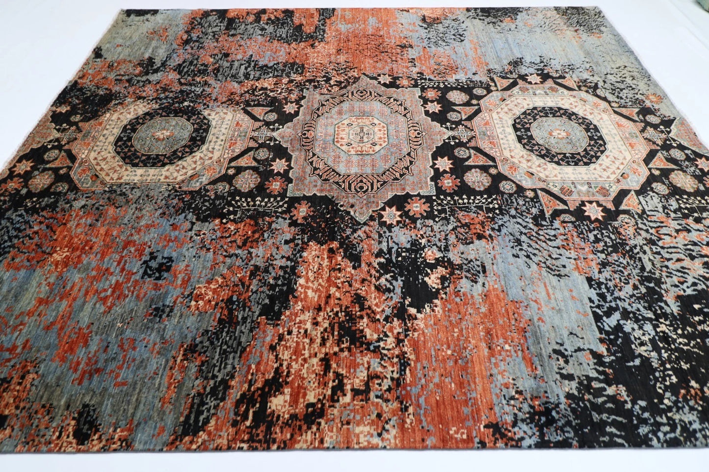 252 x 302 cm | Abstract Mamluk Afghan Tribal Hand Knotted Carpet