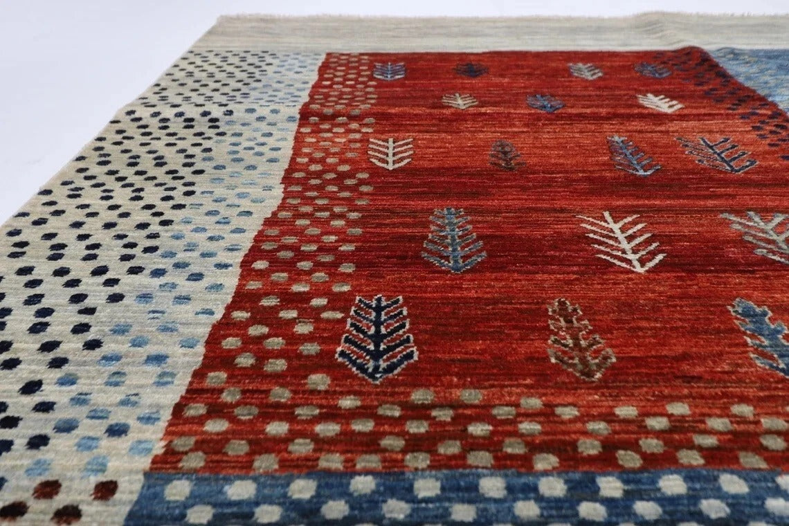 191 x 266 cm | Landscape Gabbeh Afghan Tribal Hand Knotted Veg Dye Wool Carpet