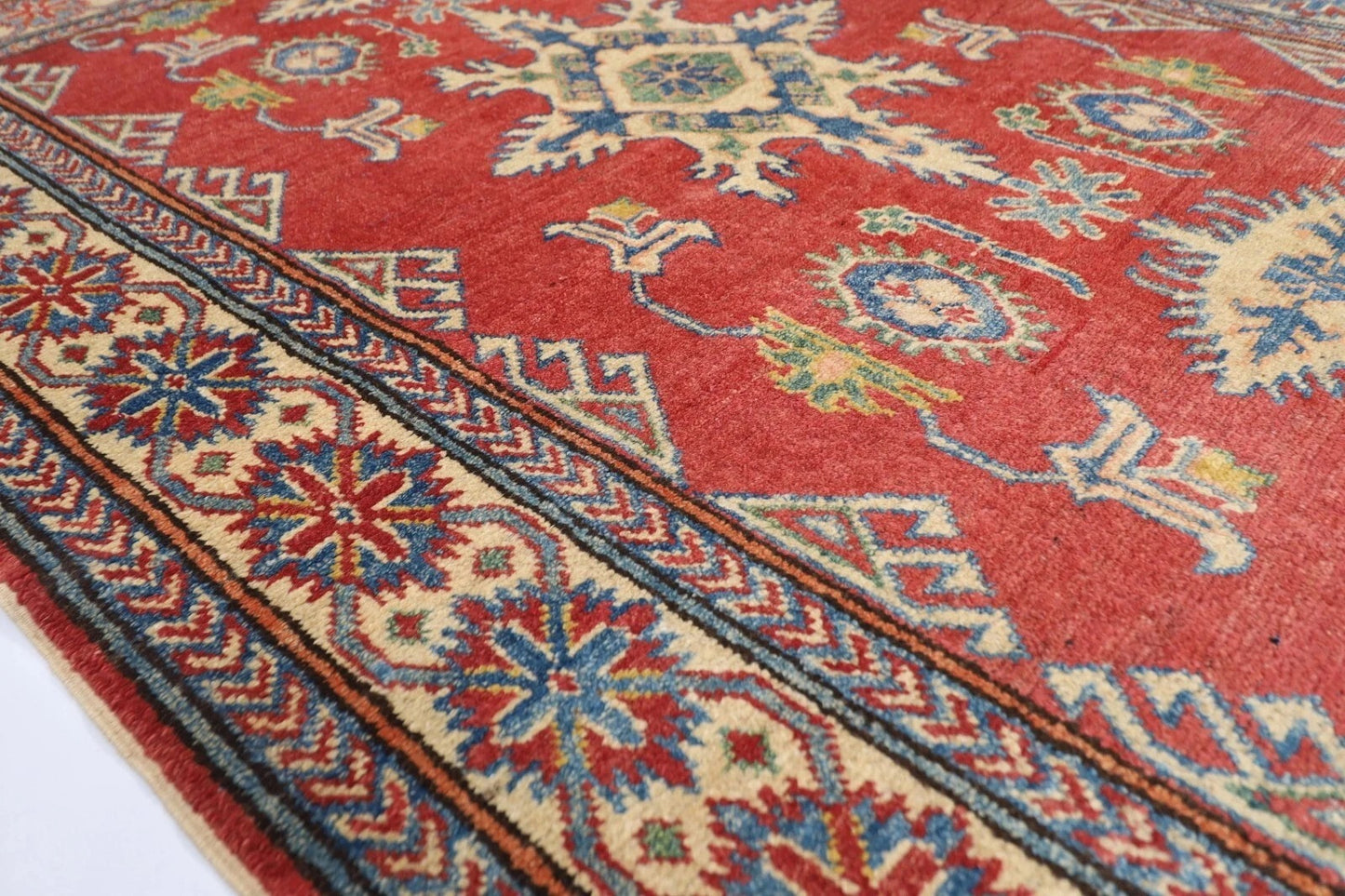 122 x 176 cm | Kazak Afghan Tribal Hand Knotted Veg Dye Wool carpet