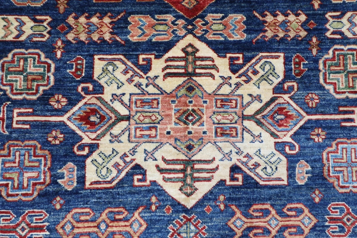 149 x 230 cm | Kazak Afghan Tribal Hand Knotted Veg Dye Wool Carpet