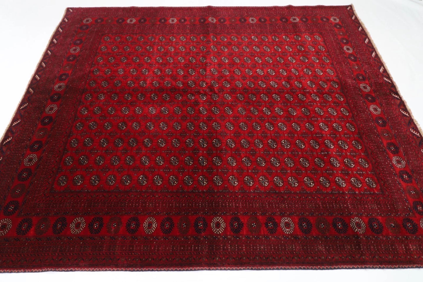 208 x 252 cm | Fine Mori Bokhara Afghan Tribal Hand Knotted Carpet