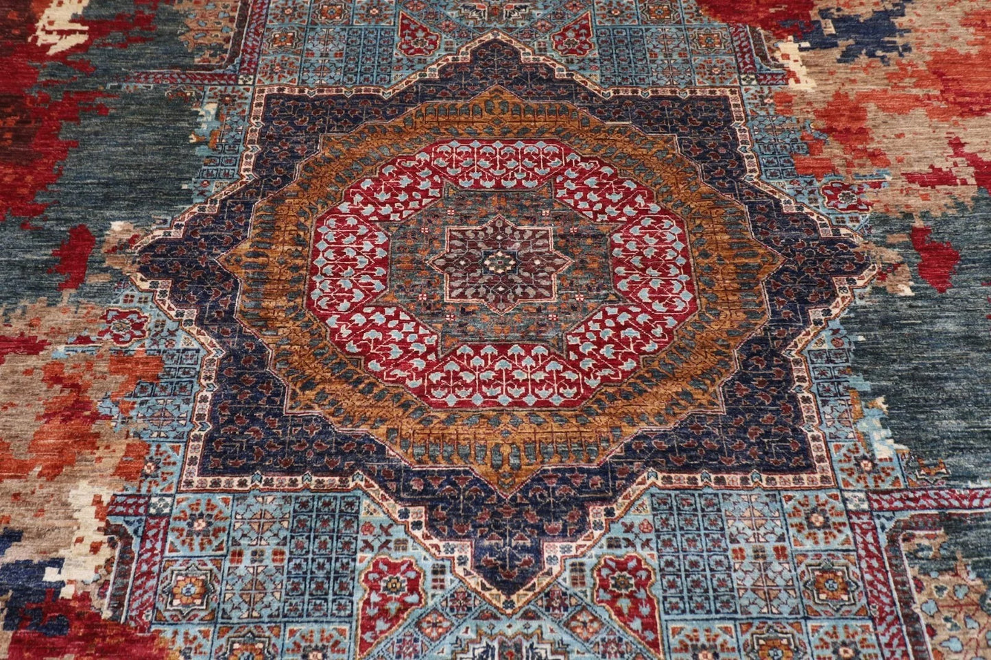 363 x 452 cm | Abstract Mamluk Afghan Tribal Hand Knotted Carpet