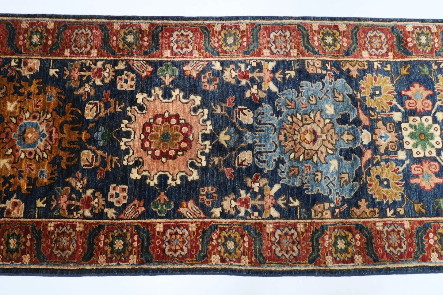 73 x 935 cm | Long Navy Blue Afghan Tribal Hand Knotted Wool Runner