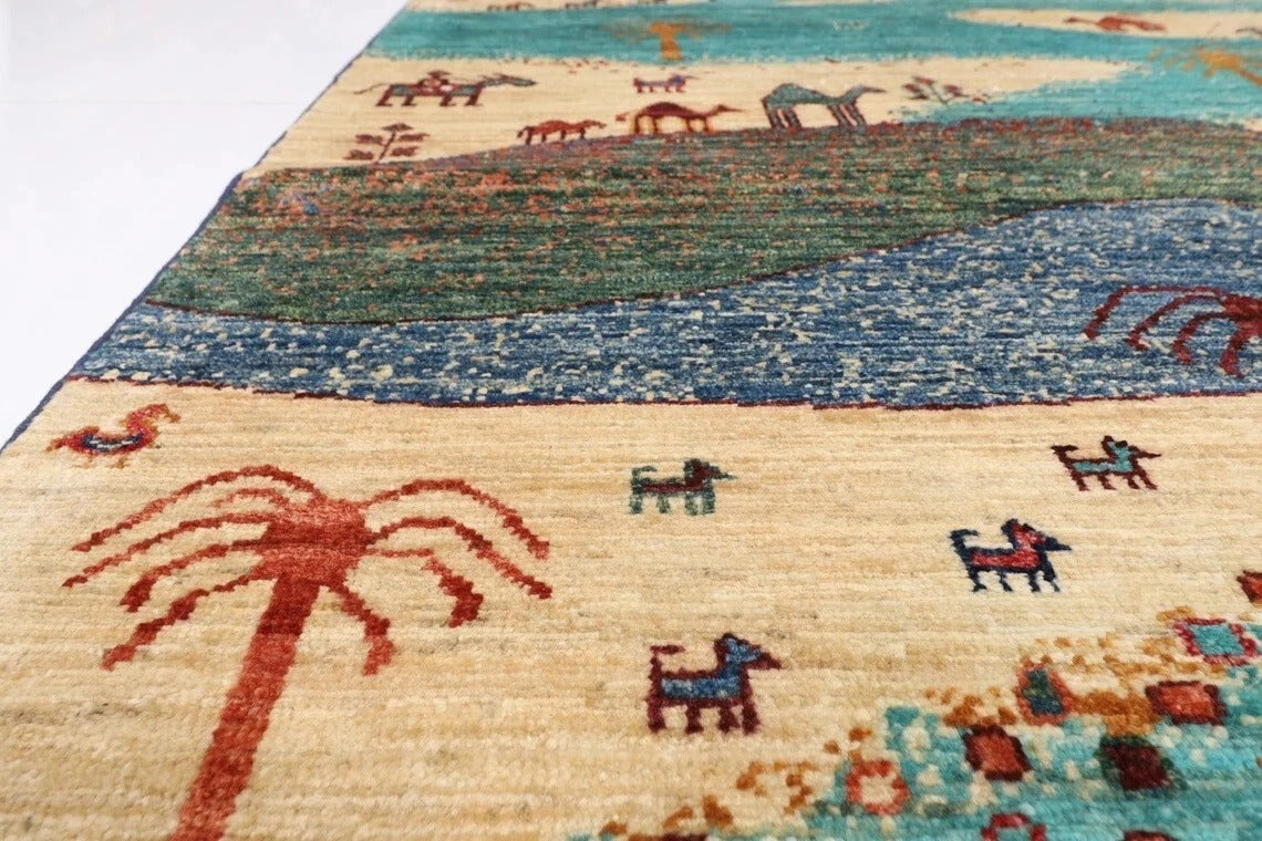 184 x 260 cm | Landscape Gabbeh Afghan Tribal Hand Knotted Veg Dye Wool Carpet