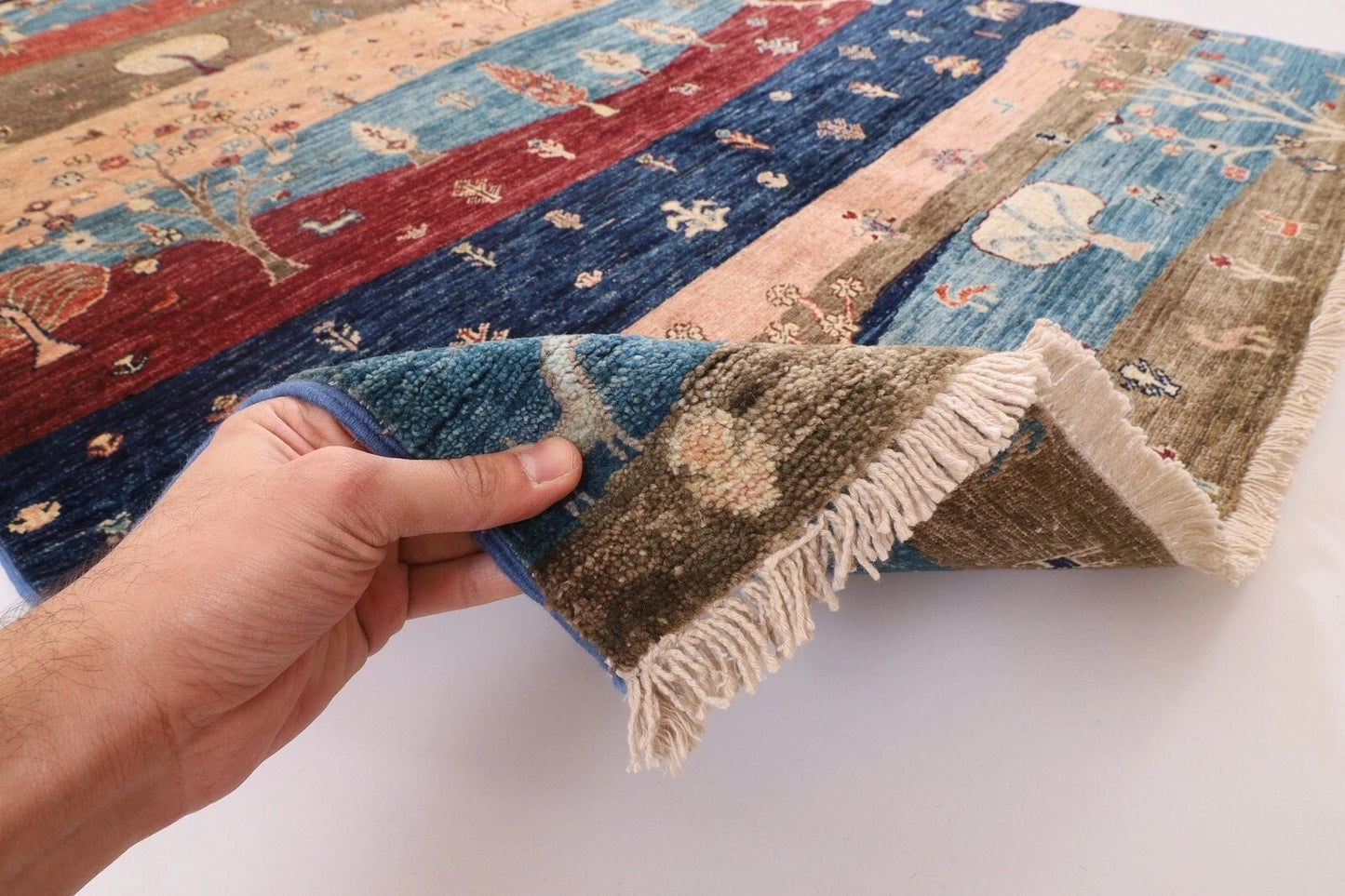 148 x 204 cm | Landscape Afghan Tribal Hand Knotted Veg Dye Wool Carpet