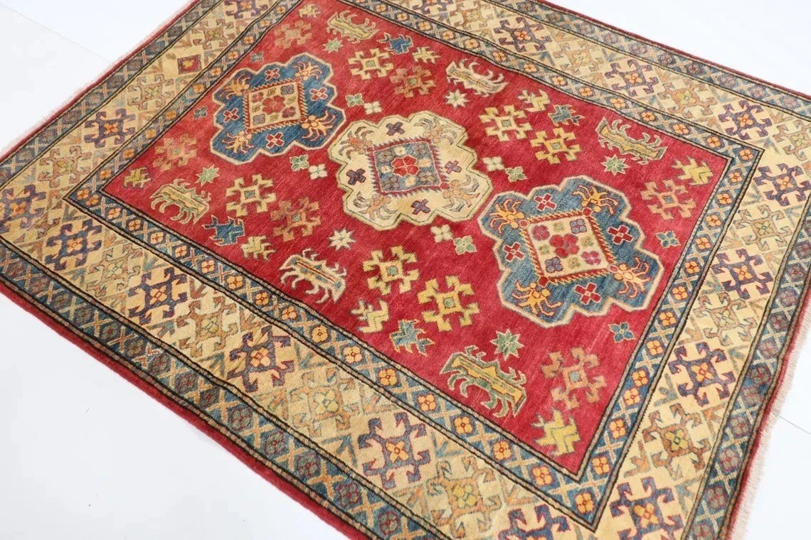 153 x 183 cm | Kazak Tribal Hand Knotted Veg Dye Wool Carpet
