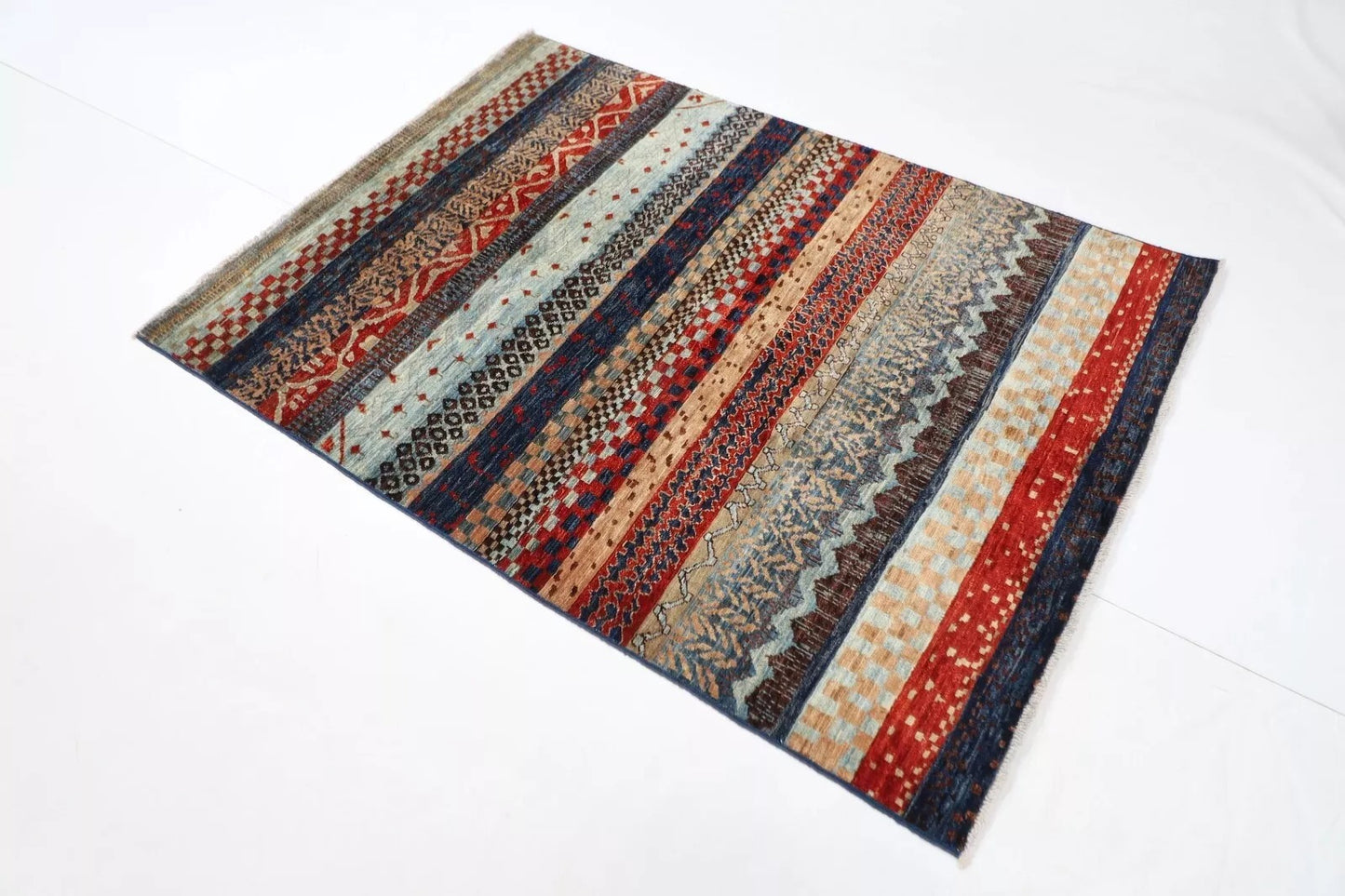 127 x 173 cm | Striped Afghan Tribal Hand Knotted Veg Dye Wool carpet