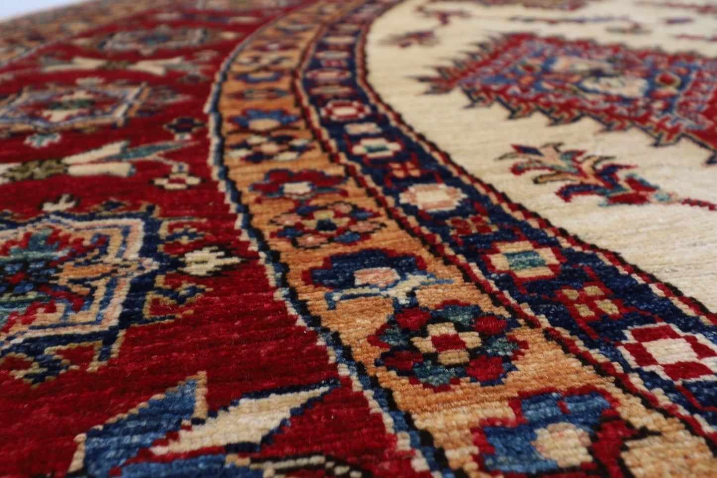 250 x 247 cm | Kazak Afghan Tribal Hand Knotted Wool Round Carpet