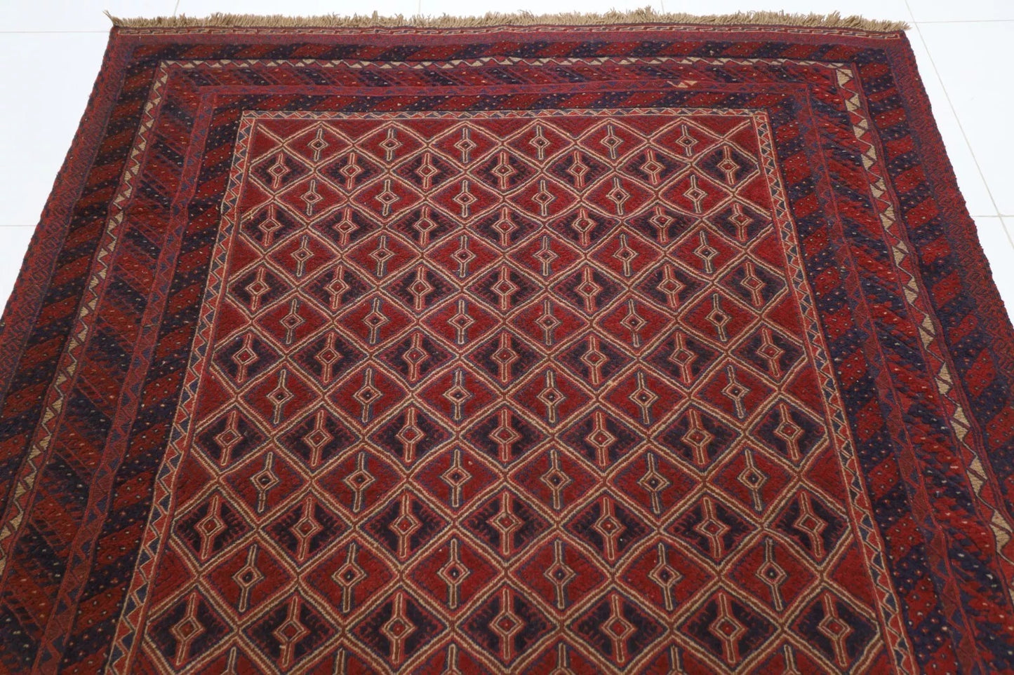 190 x 259 cm | Barjesta Red Flat Weaved Afghan Tribal Hand Knotted Carpet Kilim
