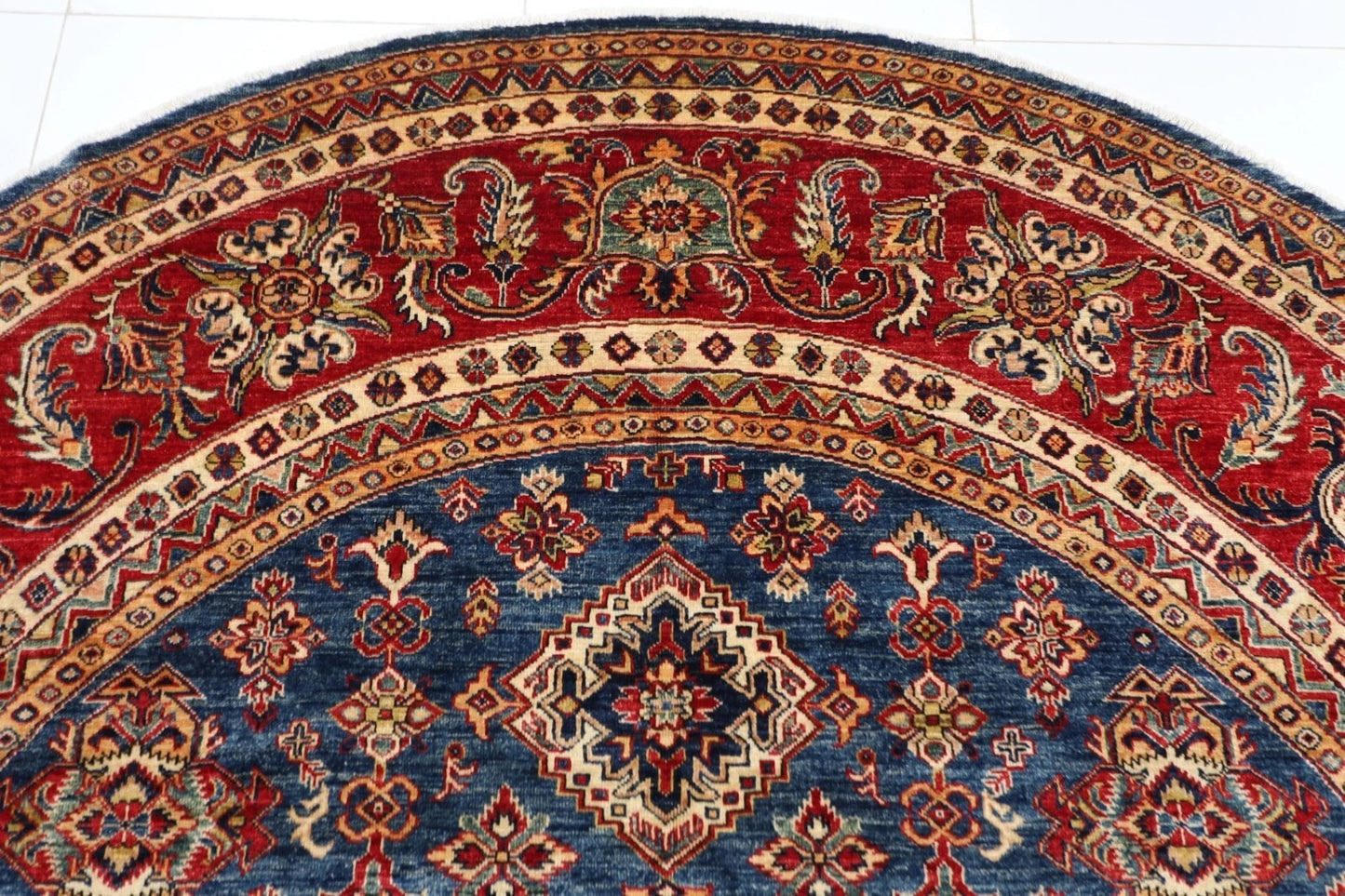 305 x 310 cm | Kazak Afghan Tribal Hand Knotted Wool Round Carpet
