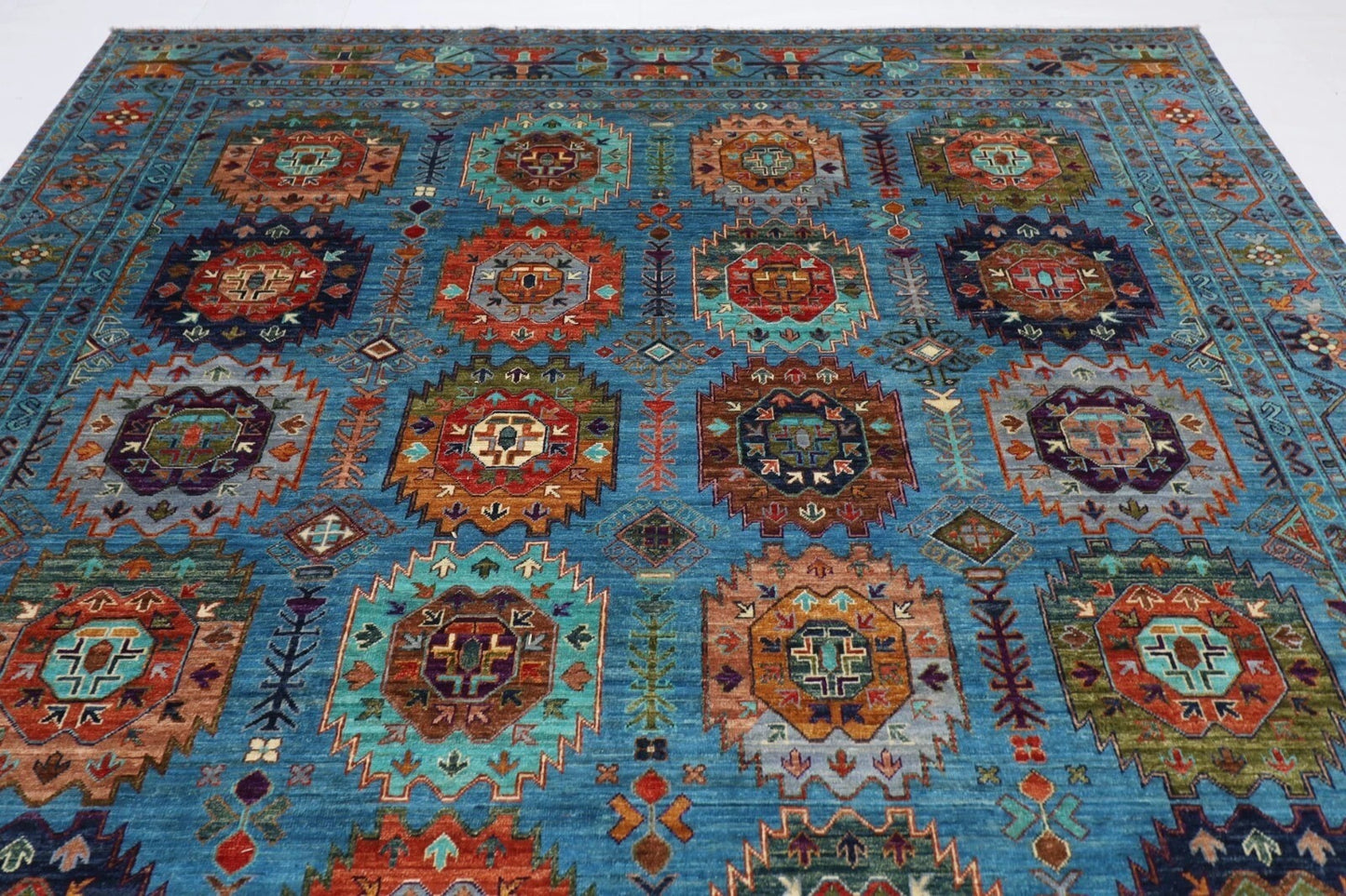 277 x 368 cm | Waziri Blue Afghan Tribal Hand Knotted Carpet