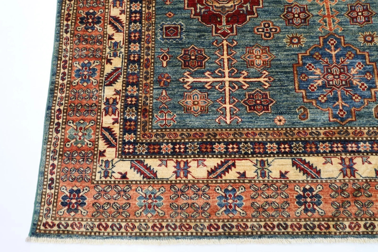 182 x 277 cm | Kazak Blue Afghan Tribal Hand Knotted Veg Dye Wool carpet