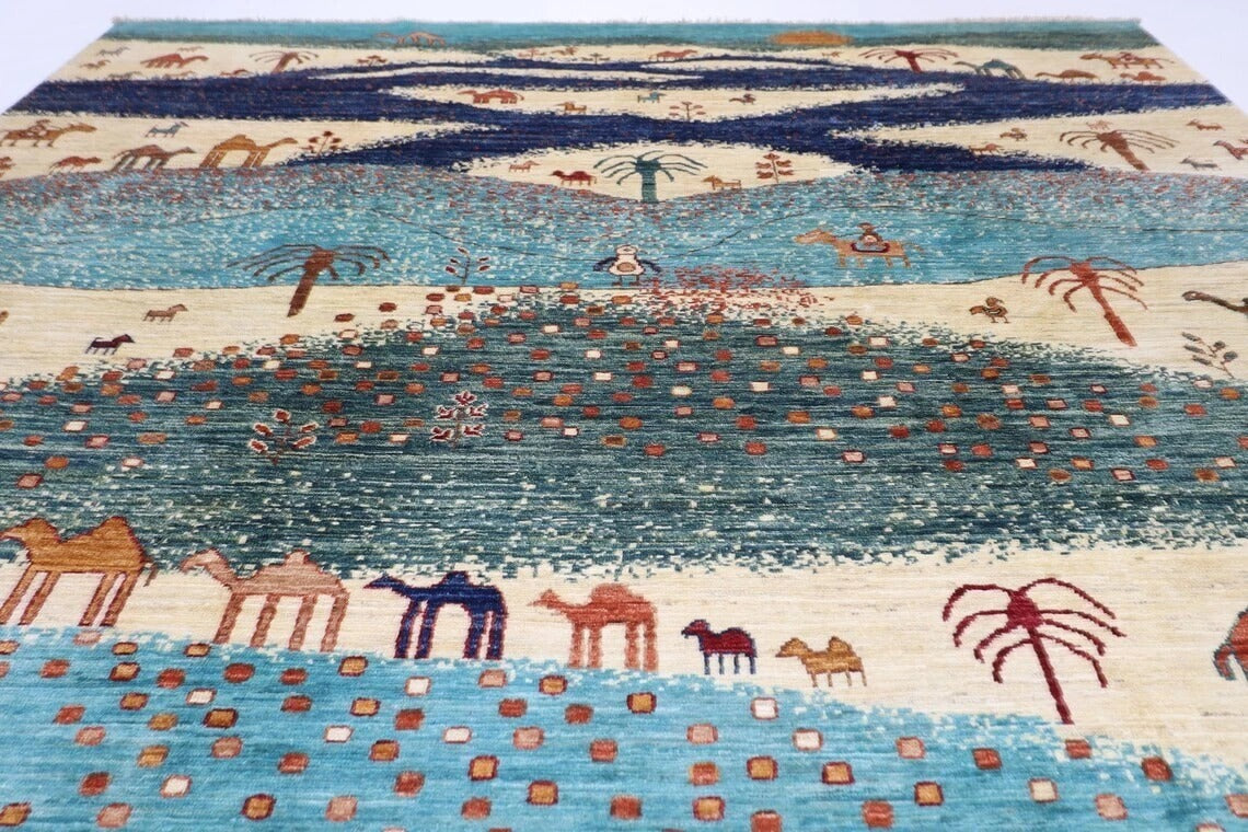 247 x 293 cm | Landscape Afghan Tribal Hand Knotted Carpet