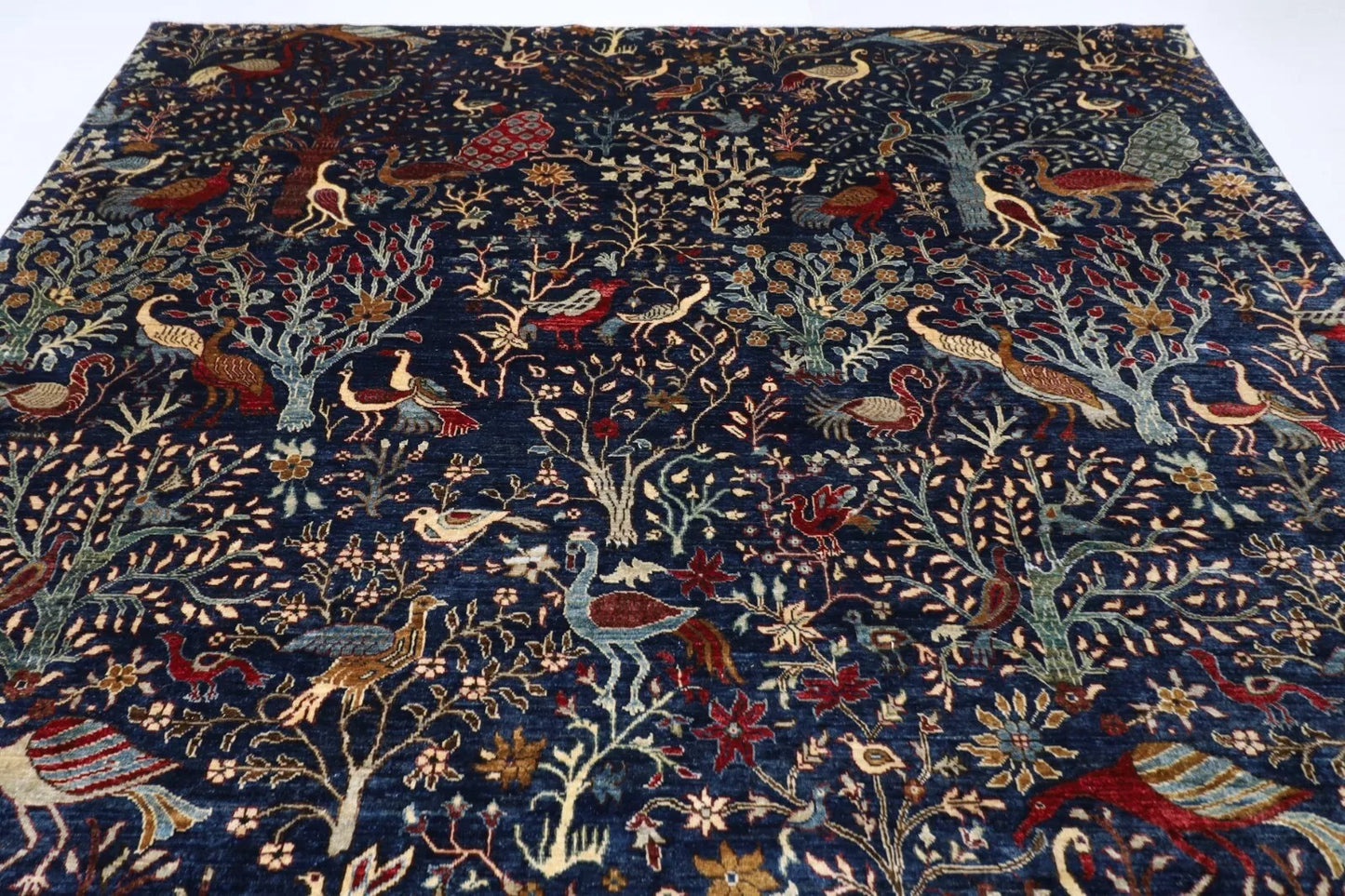 275 x 355 cm | Birds Navy Afghan Tribal Hand Knotted Carpet