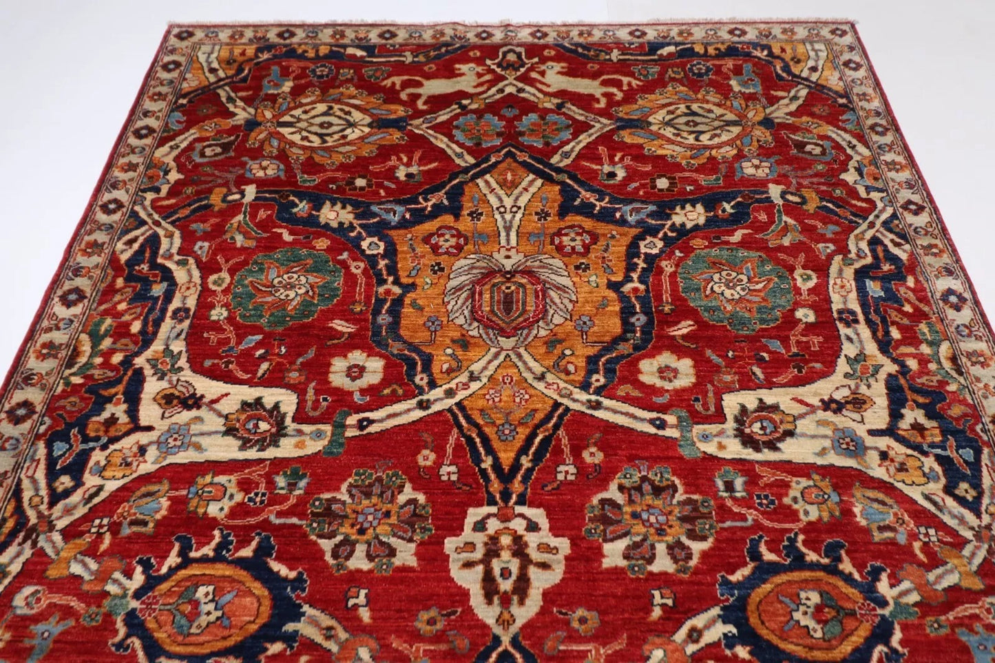 184 x 273 cm | Red Afghan Tribal Hand Knotted Veg Dye Wool carpet