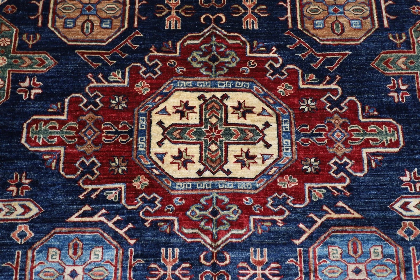 182 x 288 cm | Kazak Blue Afghan Tribal Hand Knotted Veg Dye Wool carpet