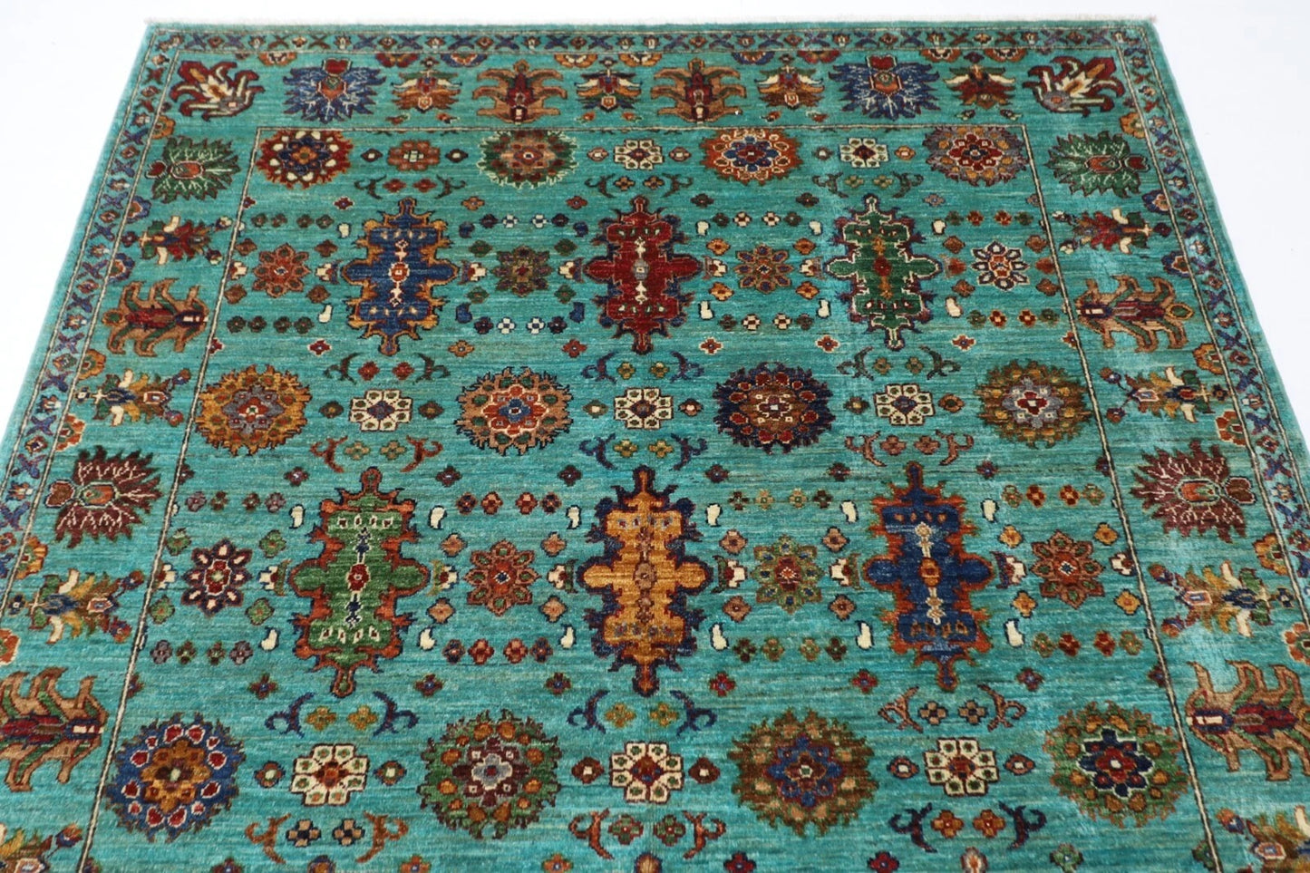 172 x 241 cm | Turquoise Afghan Tribal Hand Knotted Veg Dye Wool Carpet