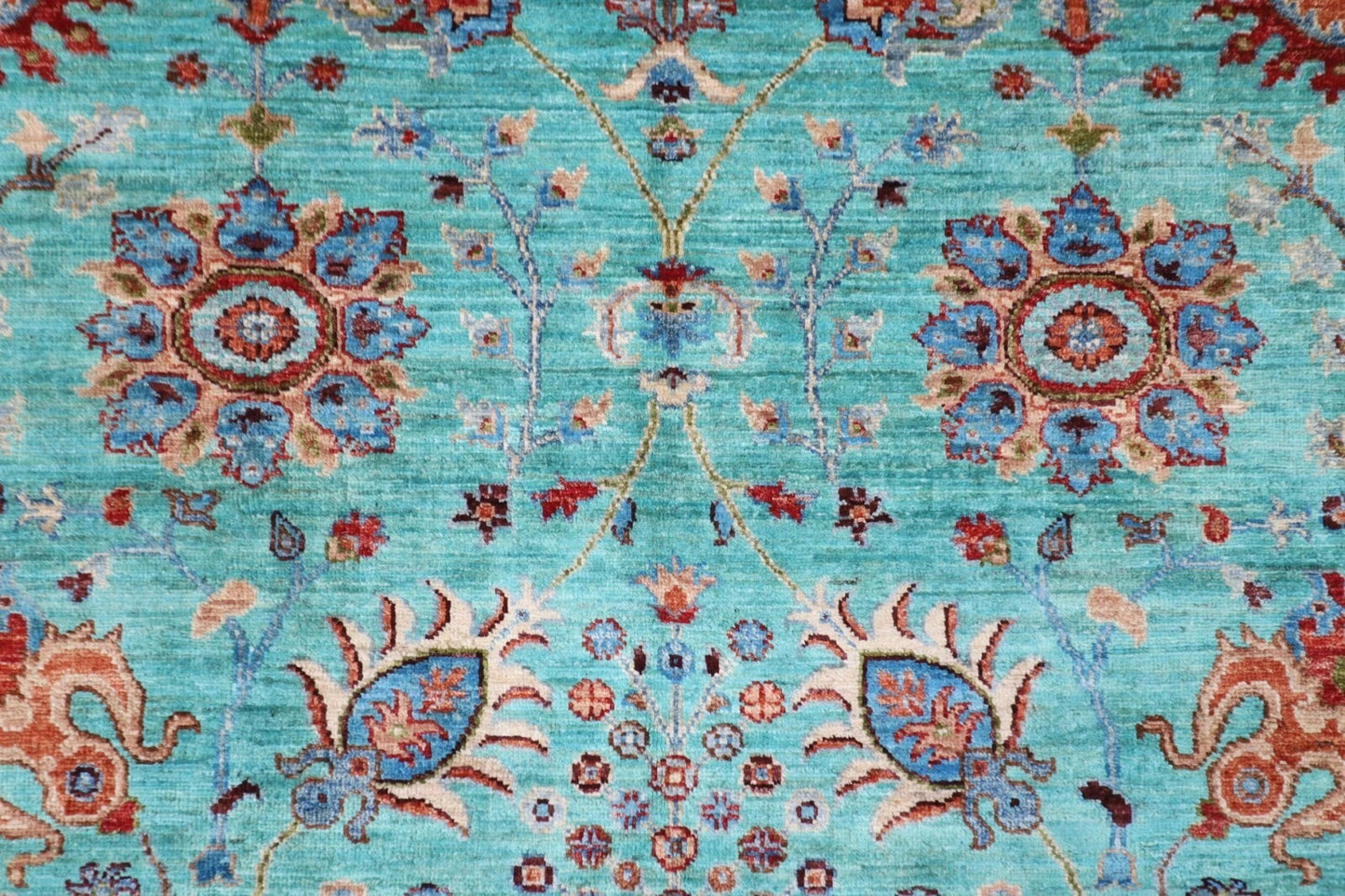 203 x 296 cm | Turquoise Afghan Tribal Hand Knotted Carpet