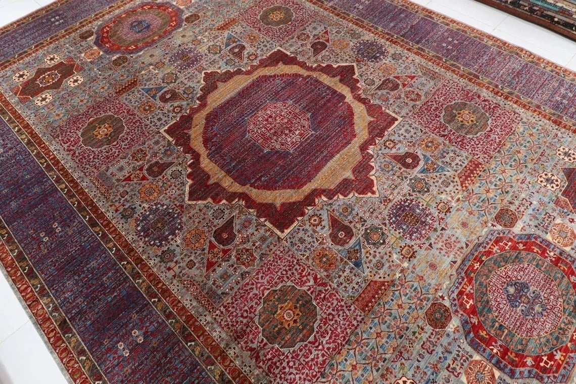 364 x 542 cm | Gray Mamluk Large Size Area Rug Hand Knotted Carpet Living Room Rug
