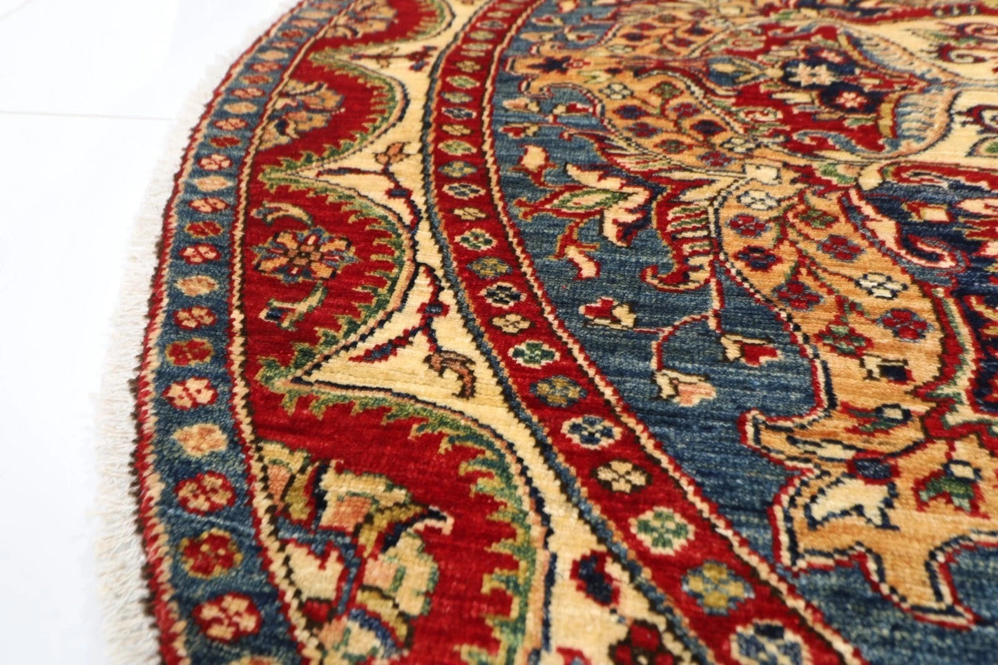 189 x 189 cm | Kazak Afghan Tribal Hand Knotted Wool Round Carpet