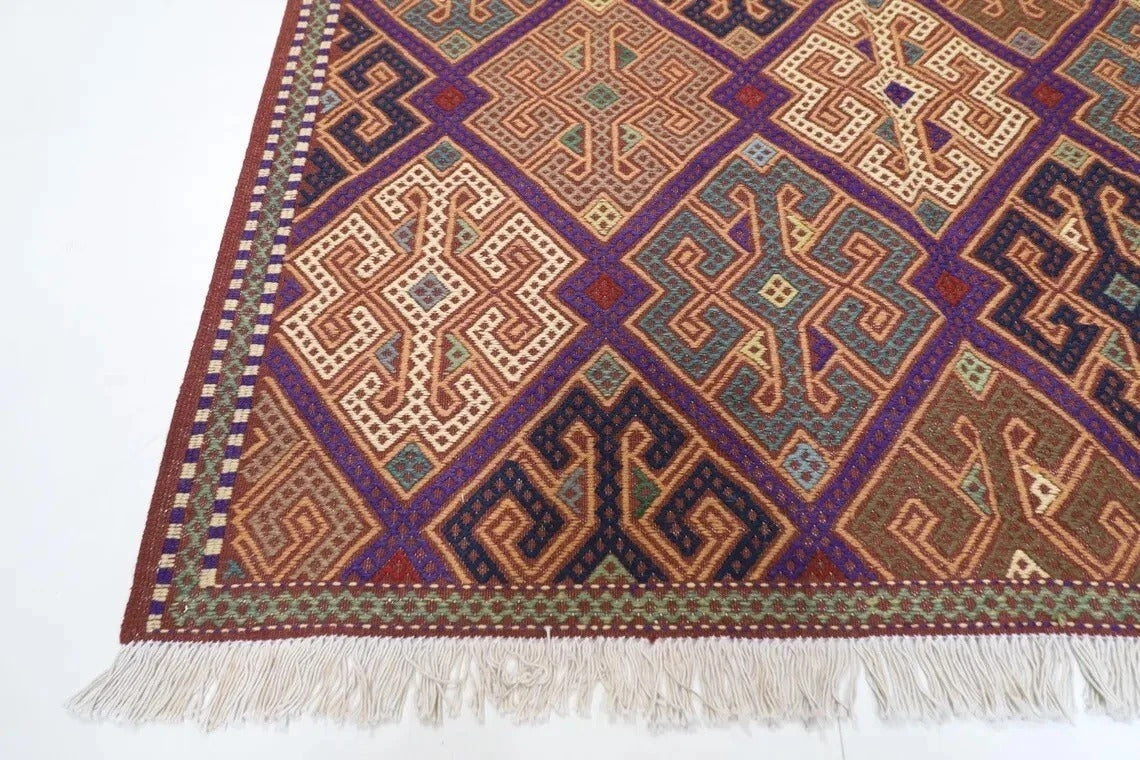 153 x 199 cm | Flat Weave Afghan Tribal Hand Knotted Veg Dye Wool Kilim