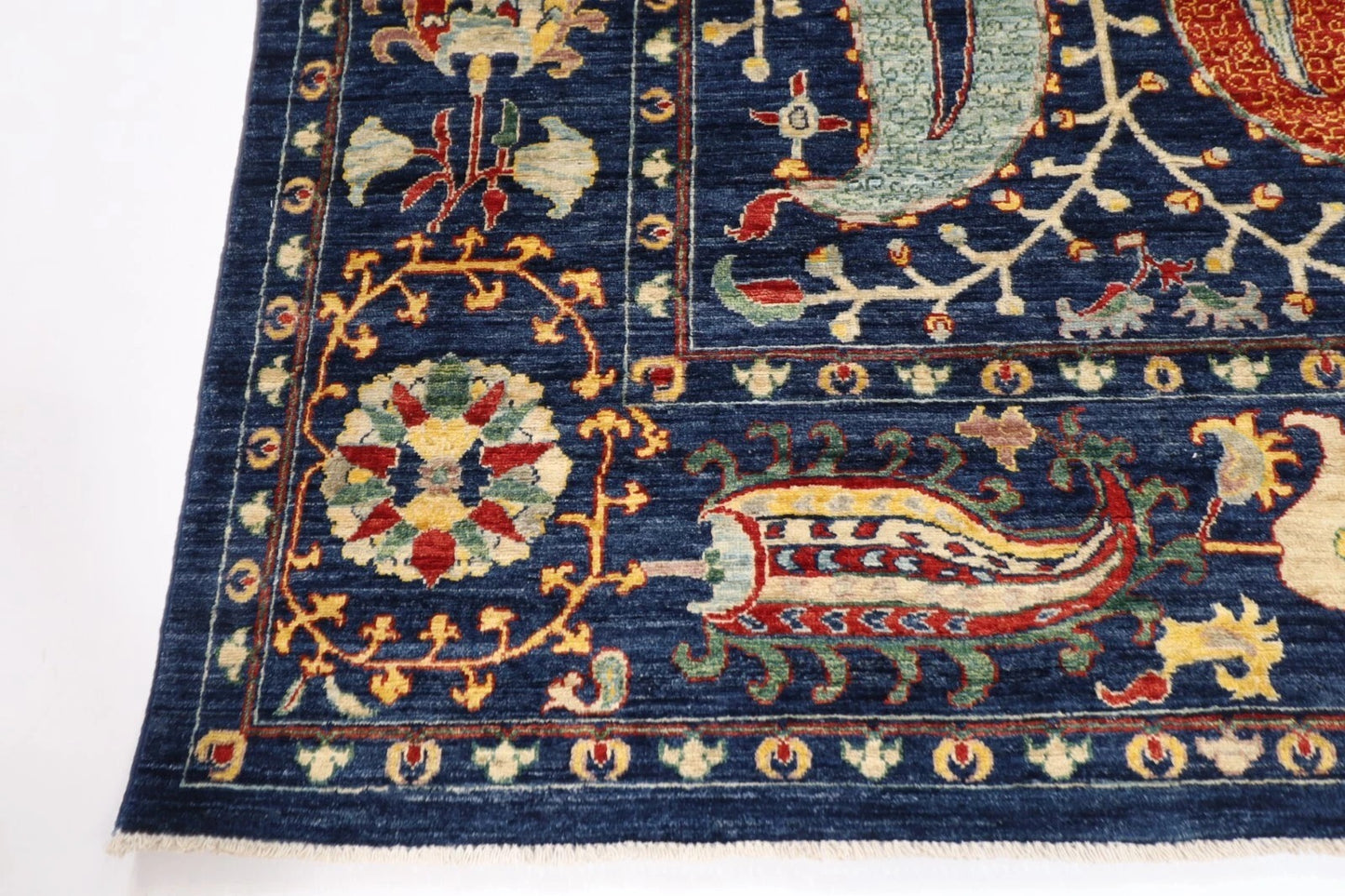 184 x 281 cm | Suzani Blue Afghan Tribal Hand Knotted Veg Dye Wool carpet