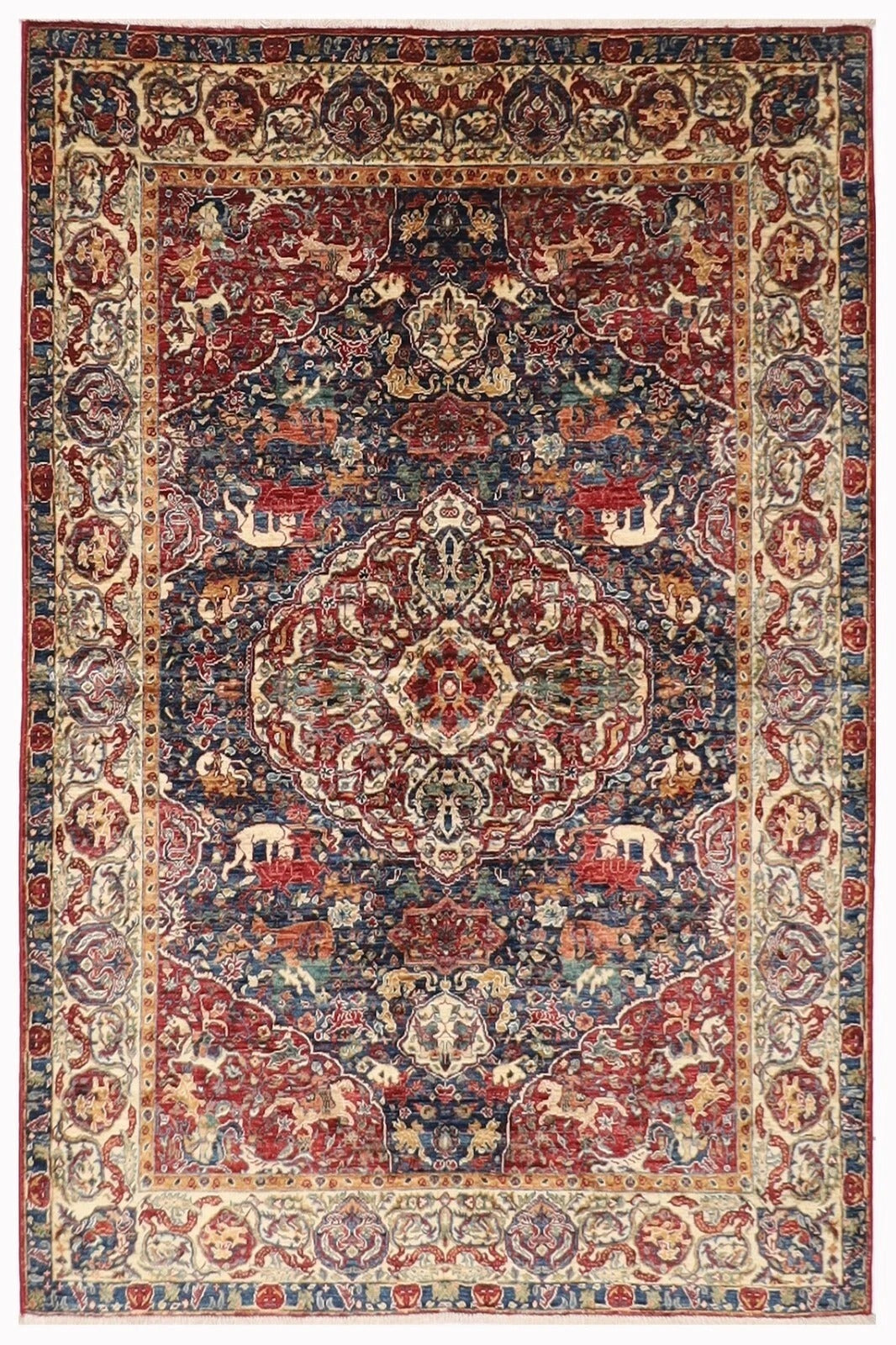154 x 197 cm | Kerman Afghan Tribal Hand Knotted Veg Dye Wool Carpet