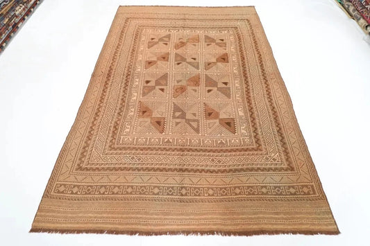 186 x 263 cm | Barjesta Beige Flat Weaved Afghan Tribal Hand Knotted Carpet Kilim