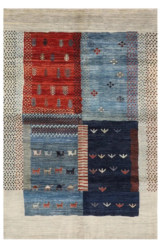 191 x 266 cm | Landscape Gabbeh Afghan Tribal Hand Knotted Veg Dye Wool Carpet