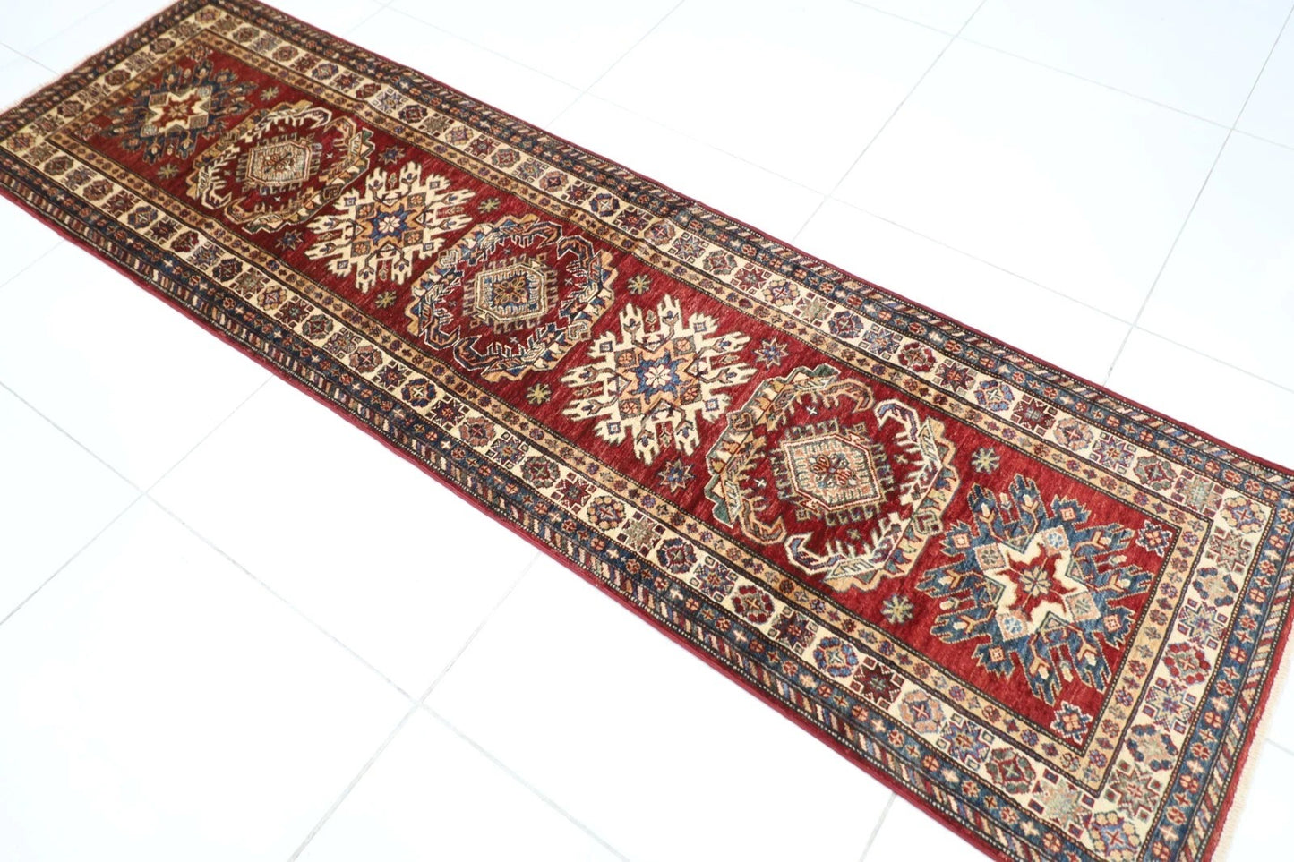 77 x 263 cm | Kazak Afghan Tribal Hand Knotted Wool Runner