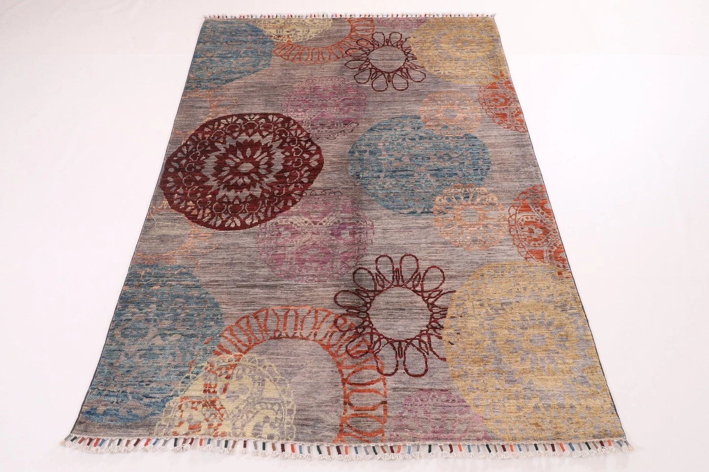 145 x 197 cm | Art Afghan Tribal Hand Knotted Veg Dye Wool Carpet