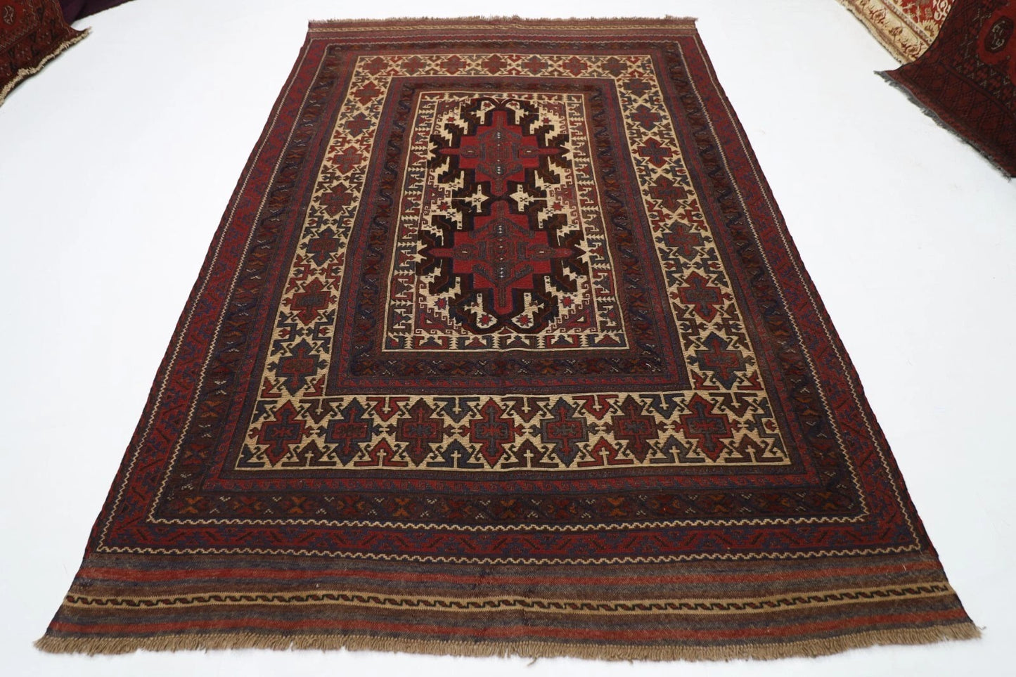 195 x 277 cm | Vintage Flat Weaved Kilim Afghan Tribal Hand Knotted Carpet