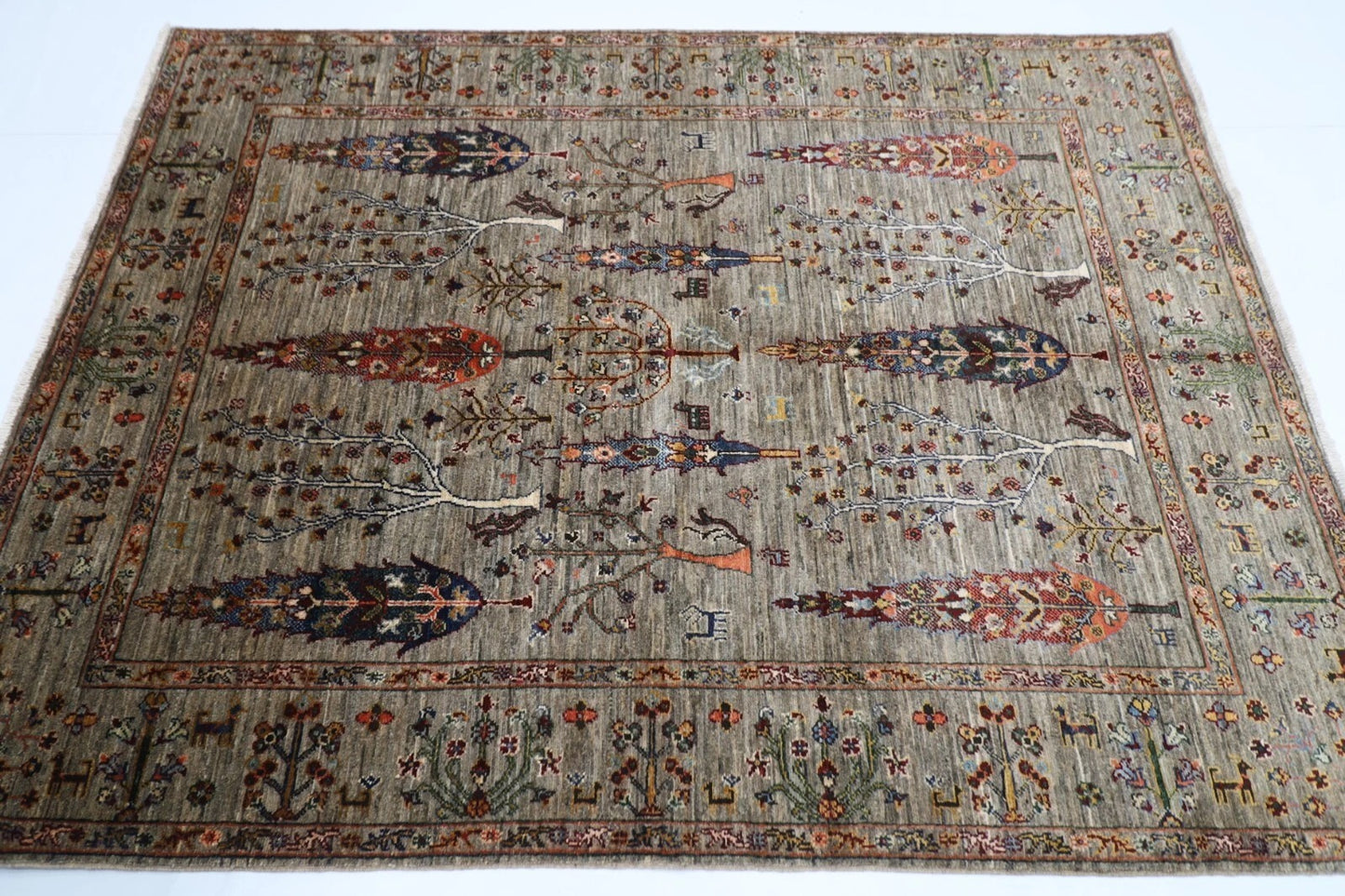 153 x 202 cm | Tree of Life Afghan Tribal Hand Knotted Veg Dye Wool Carpet